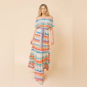 Stripe off the Shoulder Maxi Dress